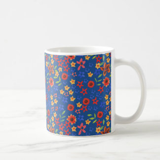Bright Floral Miniprint on Blue Coffee Mug