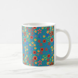 Bright Floral Miniprint on Teal Coffee Mug