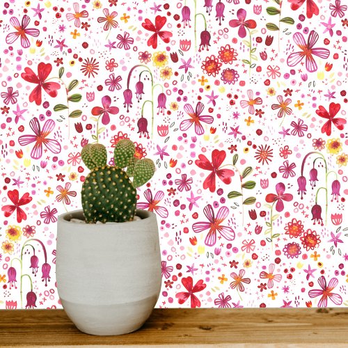 Bright Floral Modern Watercolor Wildflower Wallpaper