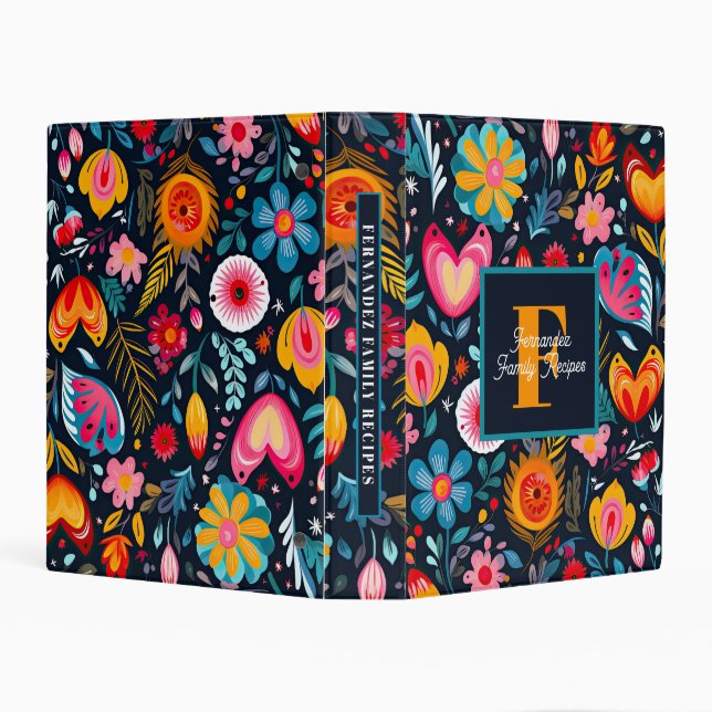 Bright Floral Monogram Family Recipes Mini Binder (Background)
