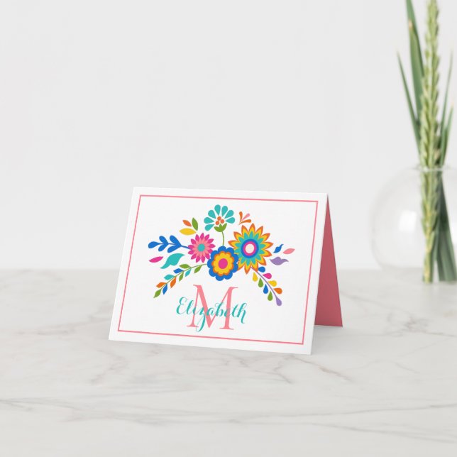 Bright Floral Monogram Letterpress Thank You Card (Front)