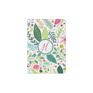 Bright Floral Monogram  Passport Holder