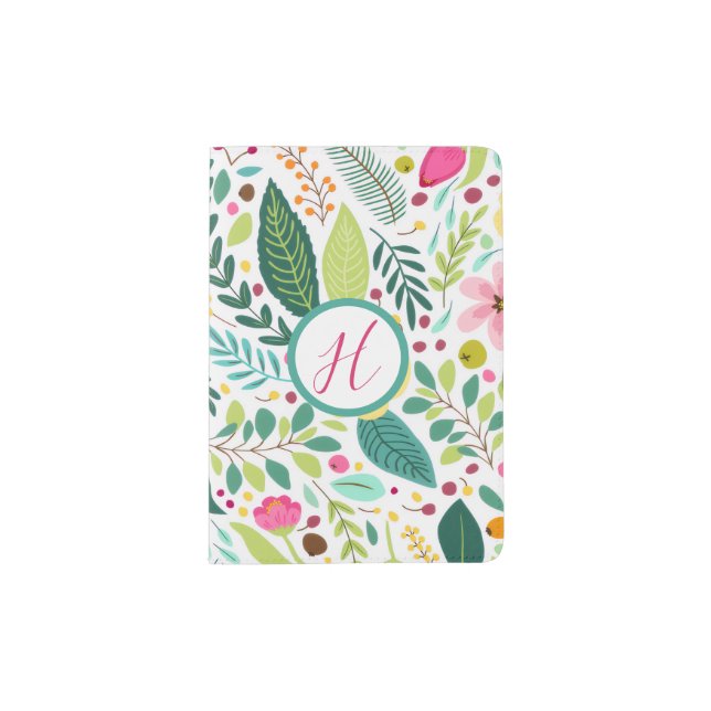 Bright Floral Monogram  Passport Holder (Front)