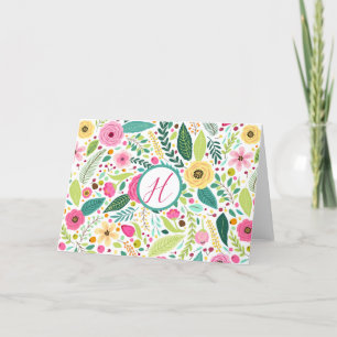 Bright Floral Monogram Thank You Card