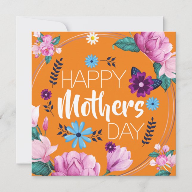 Bright Floral Orange Happy Mothers Day Holiday Card (Front)