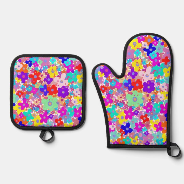 Bright Floral  Oven Mitt & Pot Holder Set (Front)