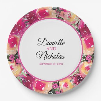 Bright Floral Painted Watercolor Paper Plates by modernmaryella at Zazzle