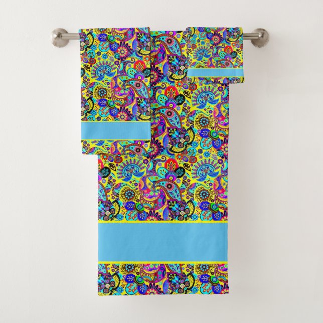 Bright floral paisley bath towel set (Insitu)
