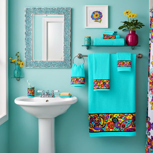 Bright floral paisley bath towel set