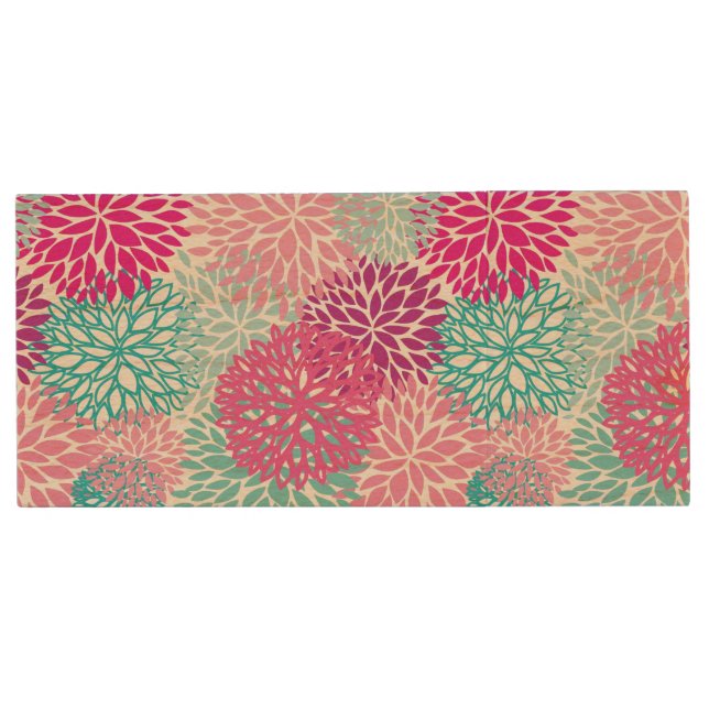 Bright Floral pattern 2 Wood USB Flash Drive (Front)
