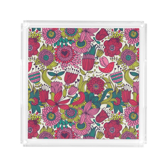 Bright floral pattern acrylic tray (Front)