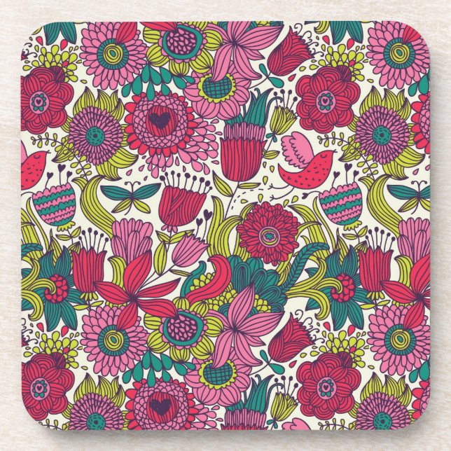 Bright floral pattern beverage coaster (Front)