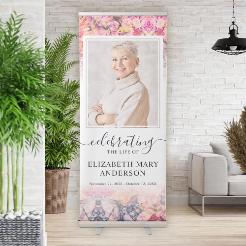 Bright Floral Pattern Celebration of Life Photo Retractable Banner