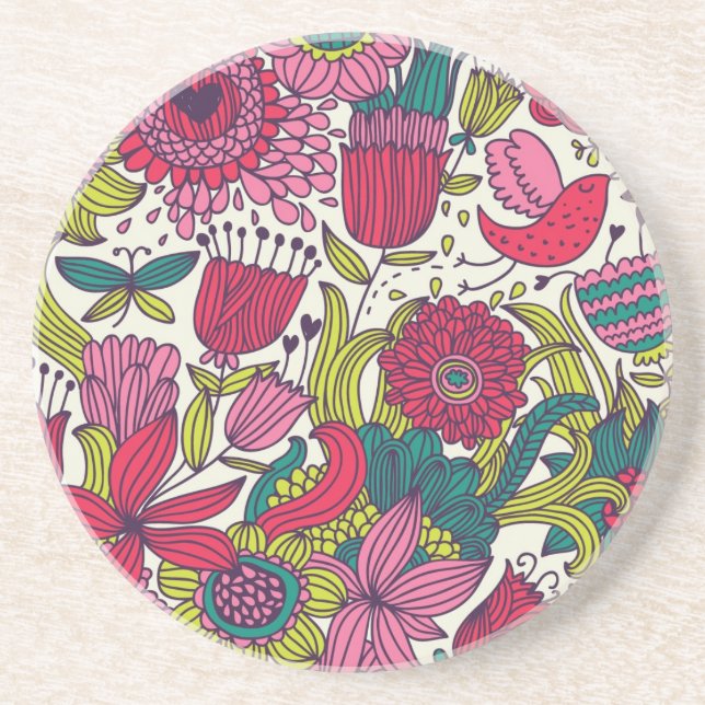 Bright floral pattern coaster (Front)