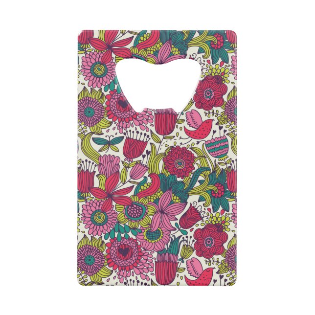 Bright floral pattern credit card bottle opener (Front)