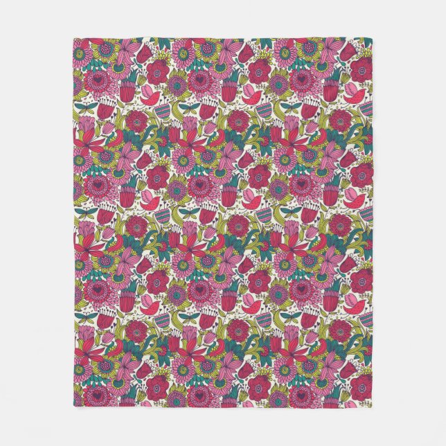 Bright floral pattern fleece blanket (Front)