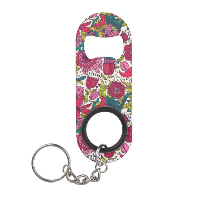 Bright floral pattern keychain bottle opener (Front)