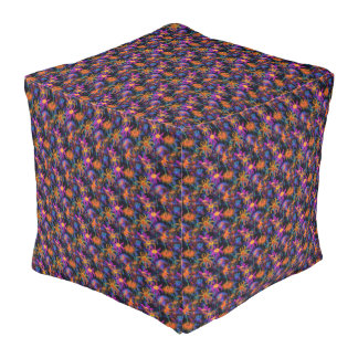 Bright Floral Pattern on a Dark Background Pouf
