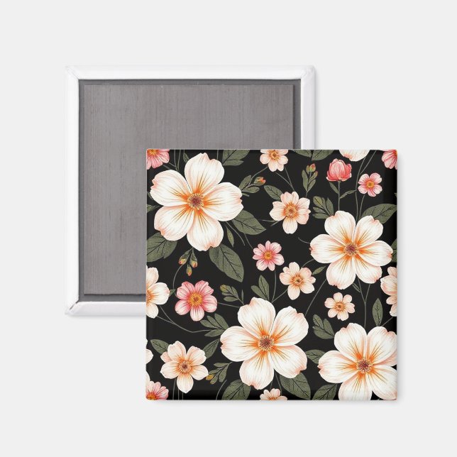 Bright floral pattern on black magnet (Front/Back)