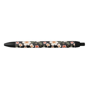 Bright floral pattern on black pen