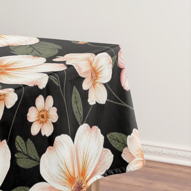 Bright floral pattern on black tablecloth (In Situ)