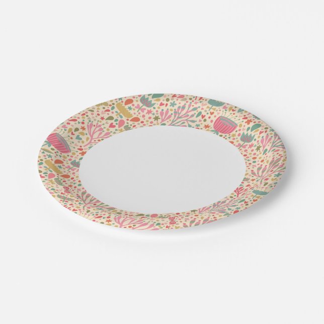 Bright floral pattern paper plates (Angled)