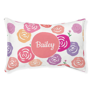 Bright Floral Pattern Personalized Pet Name Bed