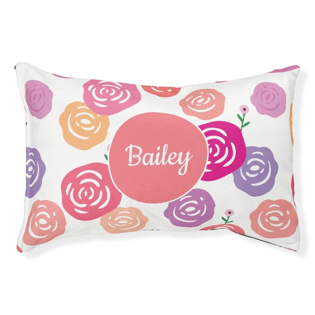 Bright Floral Pattern Personalized Pet Name Bed (Front)