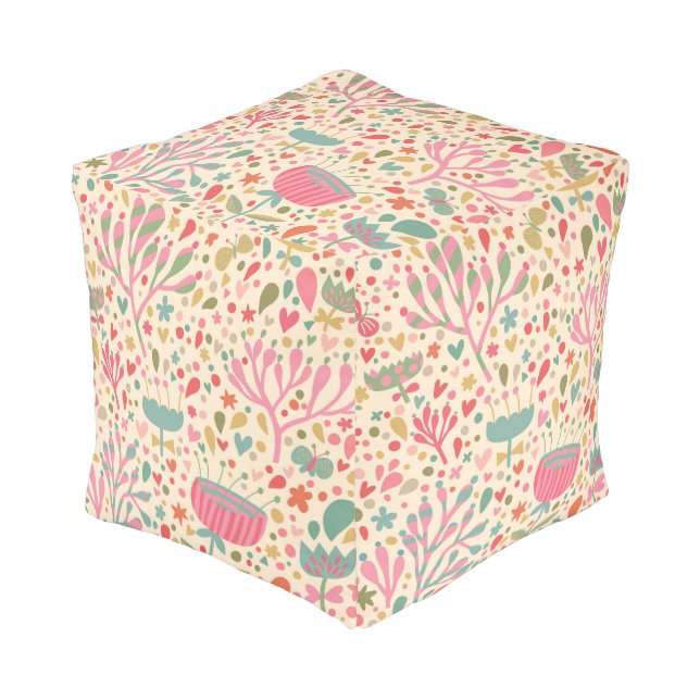 Bright floral pattern pouf (Angled Front)