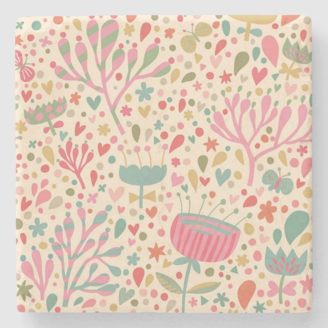 Bright floral pattern stone coaster (Front)