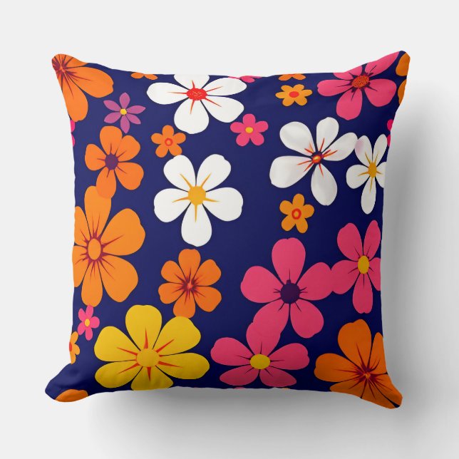 Bright Floral Pattern Throw Pillow (Front)