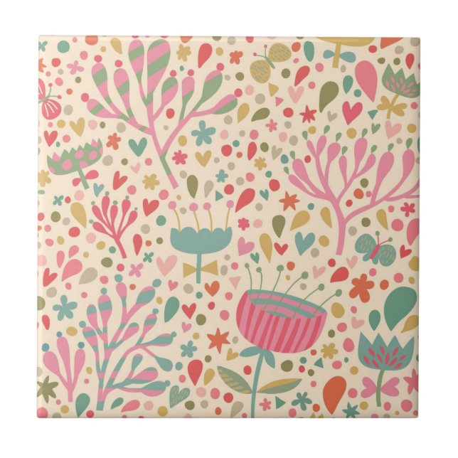 Bright floral pattern tile (Front)