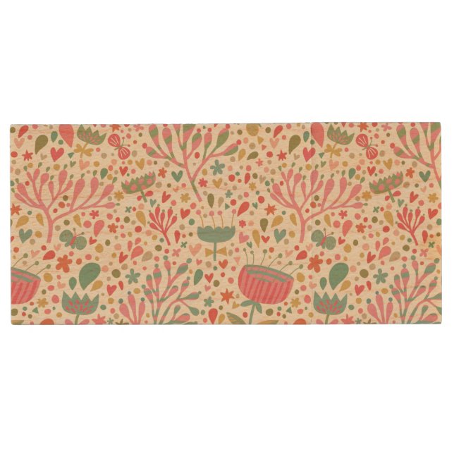 Bright floral pattern wood USB flash drive (Front)