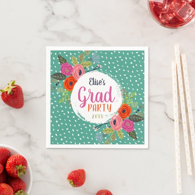Bright Floral Personalized Grad Party Paper Napkins (Insitu)