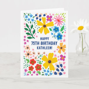 Bright Floral, Personalized Name and Age Birthday Card