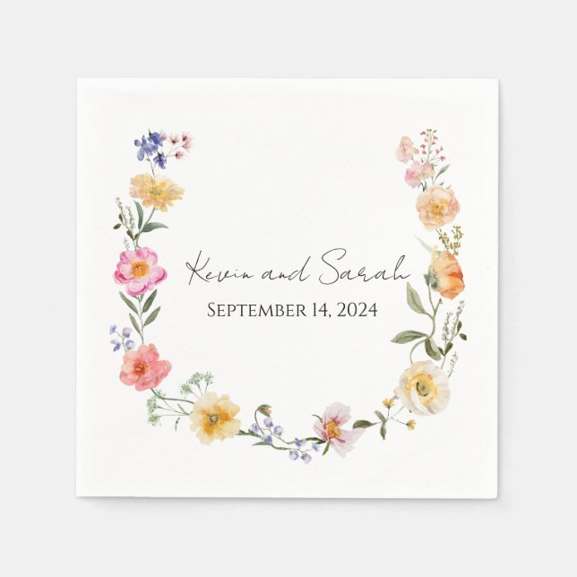 Bright Floral Personalized Wedding Cocktail Napkin (Front)
