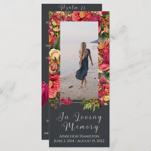 Bright Floral Photo Prayer Card Sympathy Card