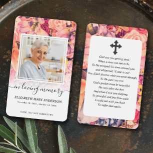 Bright Floral Photo Sympathy Funeral Prayer Card