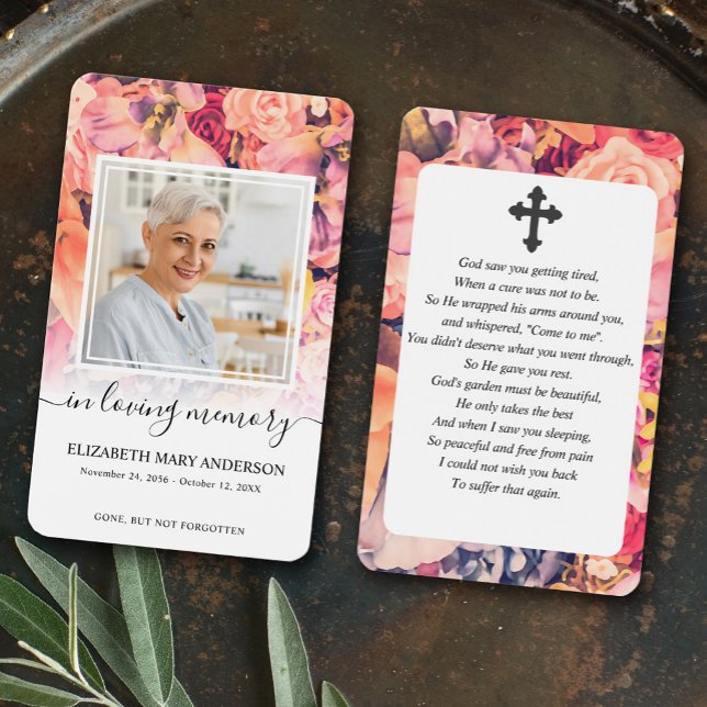 Bright Floral Photo Sympathy Funeral Prayer Card (Creator Uploaded)