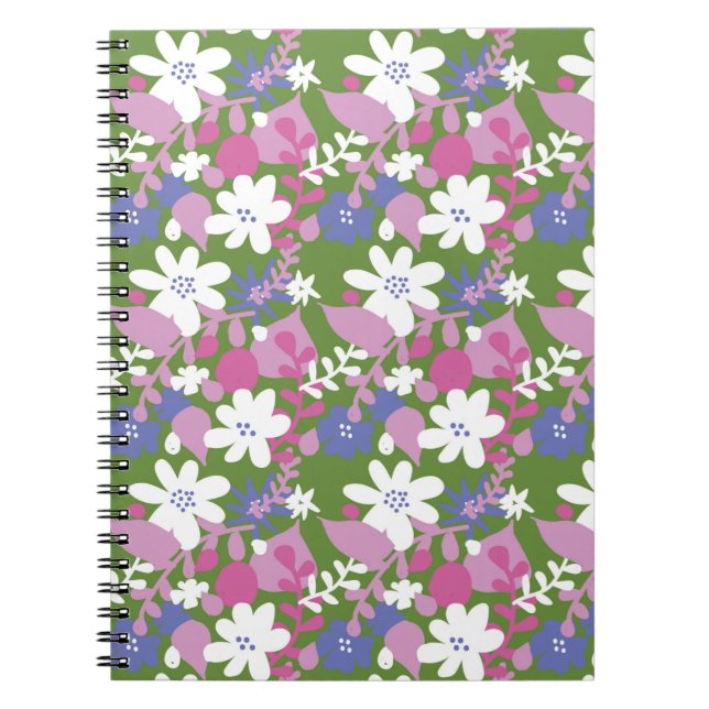 Bright Floral Pink and White Spiral Notebook (Front)