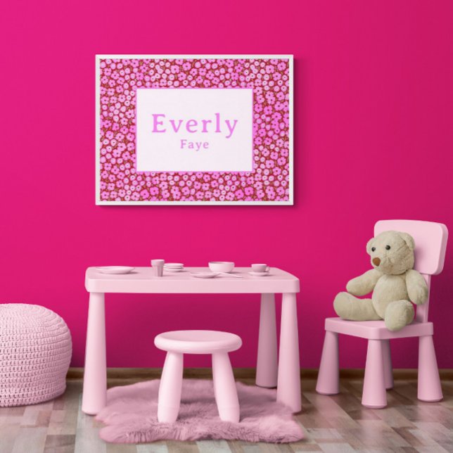Bright Floral Poster Girl Room Custom Name (Cute floral print with customizable first and last name. You purchase mat or frame.)