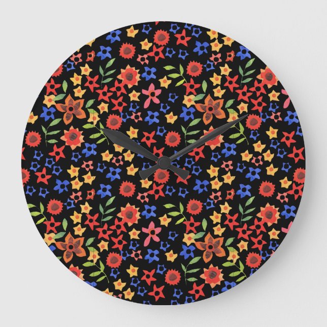 Bright Floral Print Custom Round Wall Clock (Front)
