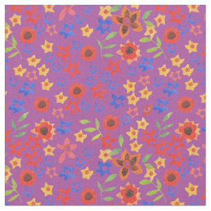 Bright Floral Print Pattern on Magenta Fabric
