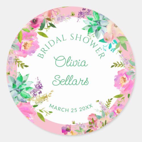 Bright Floral Profusion Bridal Shower Classic Round Sticker