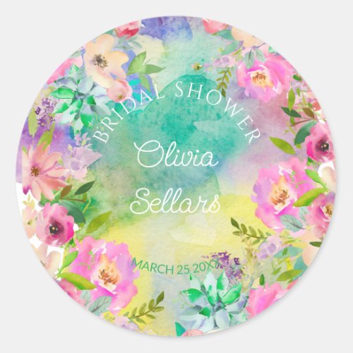 Bright Floral Profusion Bridal Shower Classic Round Sticker