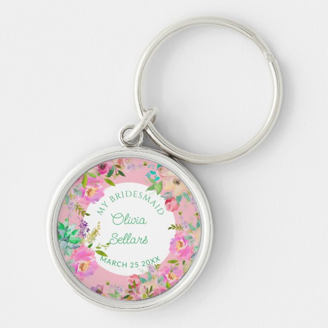 Bright Floral Profusion Bridal Shower Keychain (Front)