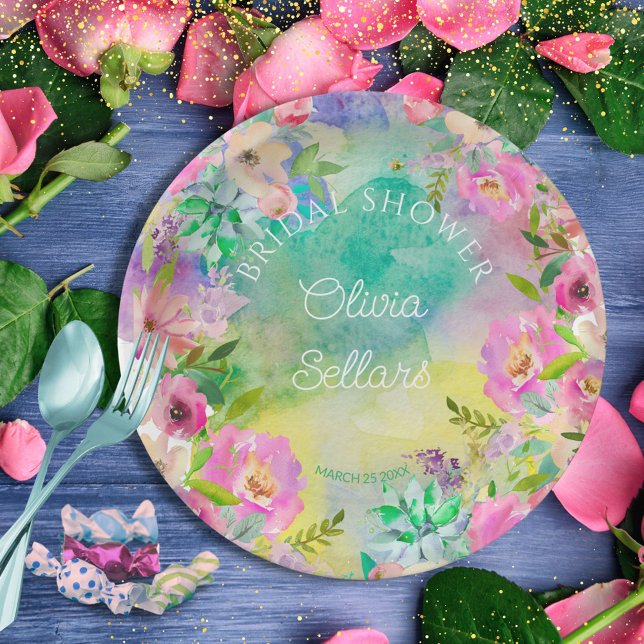 Bright Floral Profusion Bridal Shower Paper Plates (English garden Bridal Shower)