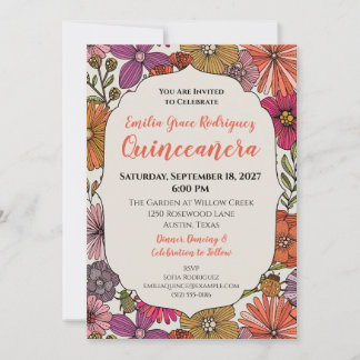 Bright Floral Quinceañera | Colorful Whimsical Invitation