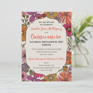 Bright Floral Quinceañera | Colorful Whimsical Invitation