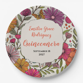 Bright Floral Quinceañera | Colorful Whimsical Paper Plates